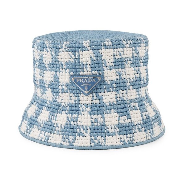 PRADA Crochet bucket hat Size S Viscose Rayon 100% White/Light Blue - Picture 1 of 14